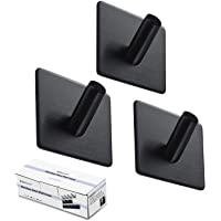 BasicForm Ganchos Adhesivos de Acero Inoxidable Ultra Fuerte Adhesivo para Baño y Cocina Negro (1-Gancho x 3 Piezas)